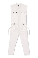 SLEEVELESS LINEN JUMPSUIT IN WHITE