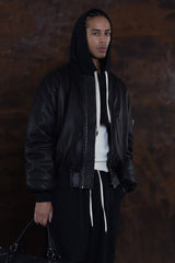 AVIATOR BOMBER JACKET IN BROWN LEATHER