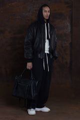 AVIATOR BOMBER JACKET IN BLACK LEATHER