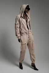 FLEECE JUMPSUIT IN TAN