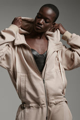 FLEECE JUMPSUIT IN TAN