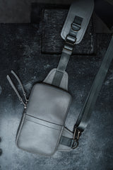 LEATHER RACER BAG IN SILVER
