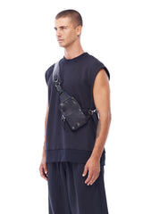 JONNY COTA aw23 OS LEATHER RACER BAG IN BLACK