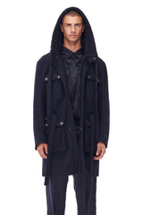 JONNY COTA aw23 TRENCH COAT WITH HOOD IN BLACK