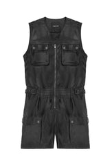 JONNY COTA mens-jumpsuit LEATHER SHORT JUMPSUIT IN BLACK