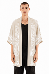 JONNY COTA mens-tops ONE SIZE / BONE TEMPLE PRINT KIMONO IN BONE