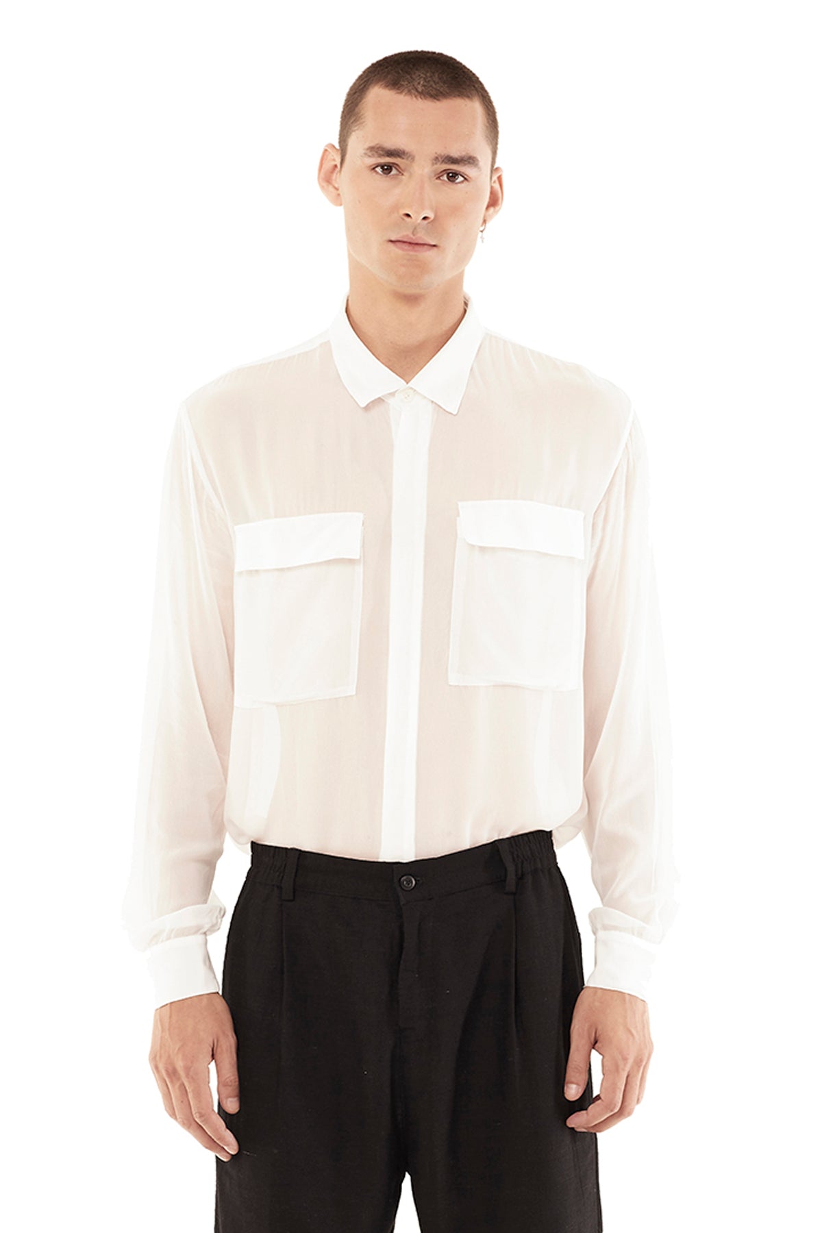Sheer Collar Shirt For Men in Off White, Off White / L