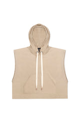 JONNY COTA mens-tops SLEEVELESS HOODIE WITH STRIPE IN KHAKY