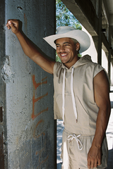 JONNY COTA mens-tops SLEEVELESS HOODIE WITH STRIPE IN KHAKY