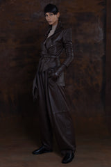JONNY COTA OVERSIZE LEATHER PANTS IN BROWN LEATHER