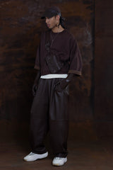JONNY COTA OVERSIZE LEATHER PANTS IN BROWN LEATHER