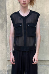 JONNY COTA SLEEVELESS SHEER JACKET IN BLACK