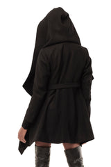 JONNY COTA womens-outerwear DRAPED HOOD COAT IN BLACK