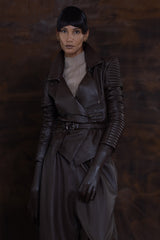 JONNY COTA womens-outerwear DRAPED MOTORCYCLE JACKET IN BROWN LEATHER