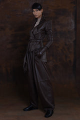 JONNY COTA womens-outerwear DRAPED MOTORCYCLE JACKET IN BROWN LEATHER