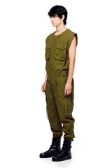 SLEEVELESS JUMPSUIT IN OLIVE