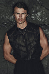 LEATHER MOSAIC TUNIC IN BLACK