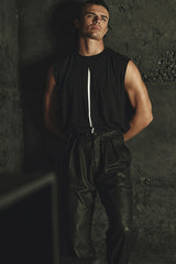 LEATHER BELTED TROUSERS IN BLACK
