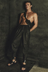 LEATHER BELTED TROUSERS IN BLACK