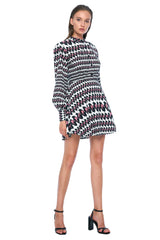 JONNY COTA DRESSES PUFF SLEEVE MINI DRESS IN HOUNDSTOOTH PINK
