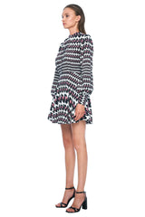 JONNY COTA DRESSES PUFF SLEEVE MINI DRESS IN HOUNDSTOOTH PINK