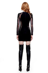 JONNY COTA LEATHER AND MESH DRESS IN BLACK