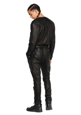 JONNY COTA LEATHER CARGO JUMPSUIT IN BLACK