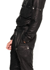 JONNY COTA LEATHER CARGO JUMPSUIT IN BLACK
