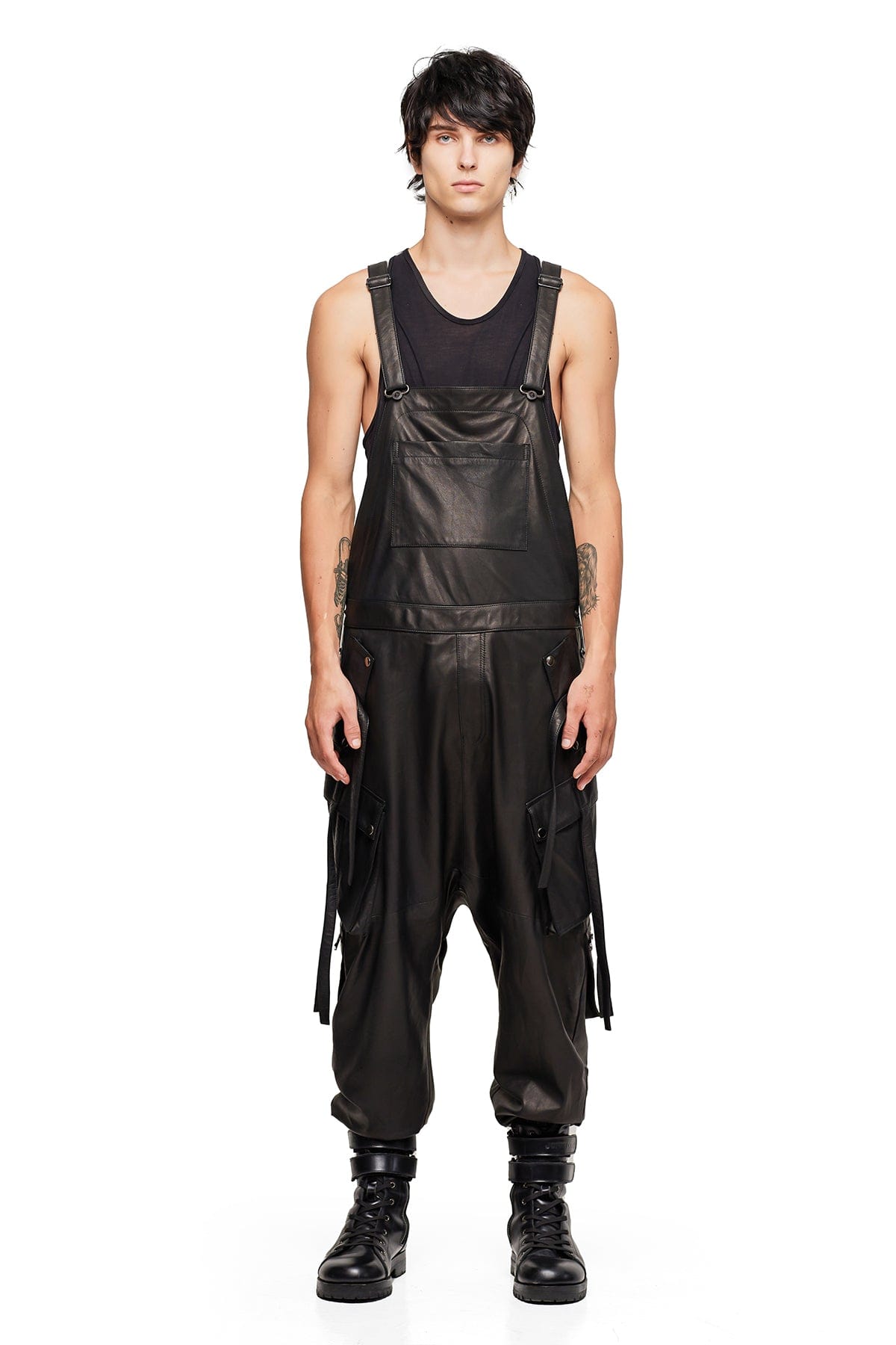LEATHER OVERALLS IN BLACK – JONNY COTA - Main Image