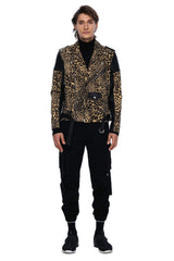 JONNY COTA MENS OUTERWEAR DENIM AND LEATHER BIKER JACKET IN LEOPARD