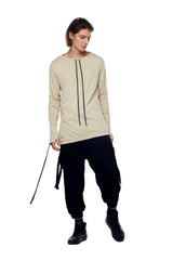 JONNY COTA MENS TOPS DRAWSTRING LONG SLEEVE SHIRT IN BONE