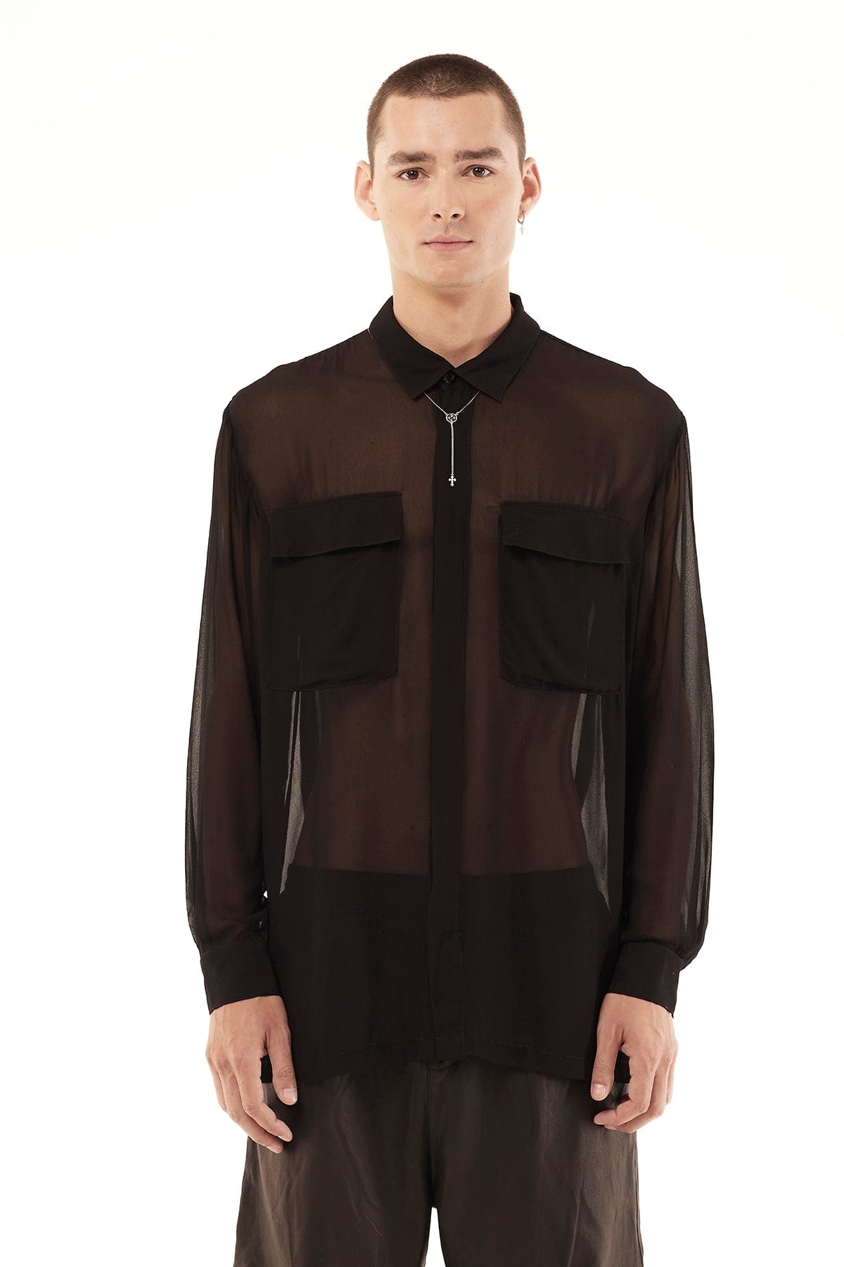 Sheer Collar Shirt For Men in Black, Black / Xxl Sheer Collar Shirt For Men in Black, Black / Xxl