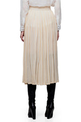 JONNY COTA PLEATED SHEER SKIRT WITH CHAINS PRINT IN BONE AND RFD