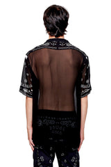 JONNY COTA SHEER BANDANA BUTTON UP PARTY SHIRT IN BLACK