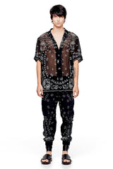 JONNY COTA SHEER BANDANA BUTTON UP PARTY SHIRT IN BLACK