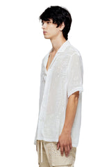 JONNY COTA SHEER BANDANA BUTTON UP PARTY SHIRT IN WHITE