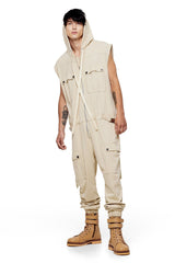 JONNY COTA SLEEVELESS HOODIE JUMPSUIT IN BONE