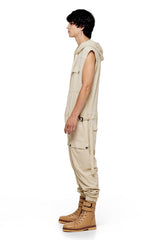 JONNY COTA SLEEVELESS HOODIE JUMPSUIT IN BONE