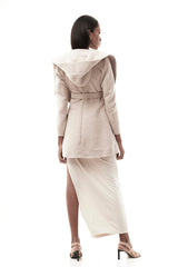 JONNY COTA WOMEN'S OUTERWEAR DRAPED HOOD COAT IN BROWN