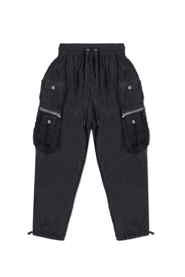 SHEER CARGO PANTS IN BLACK