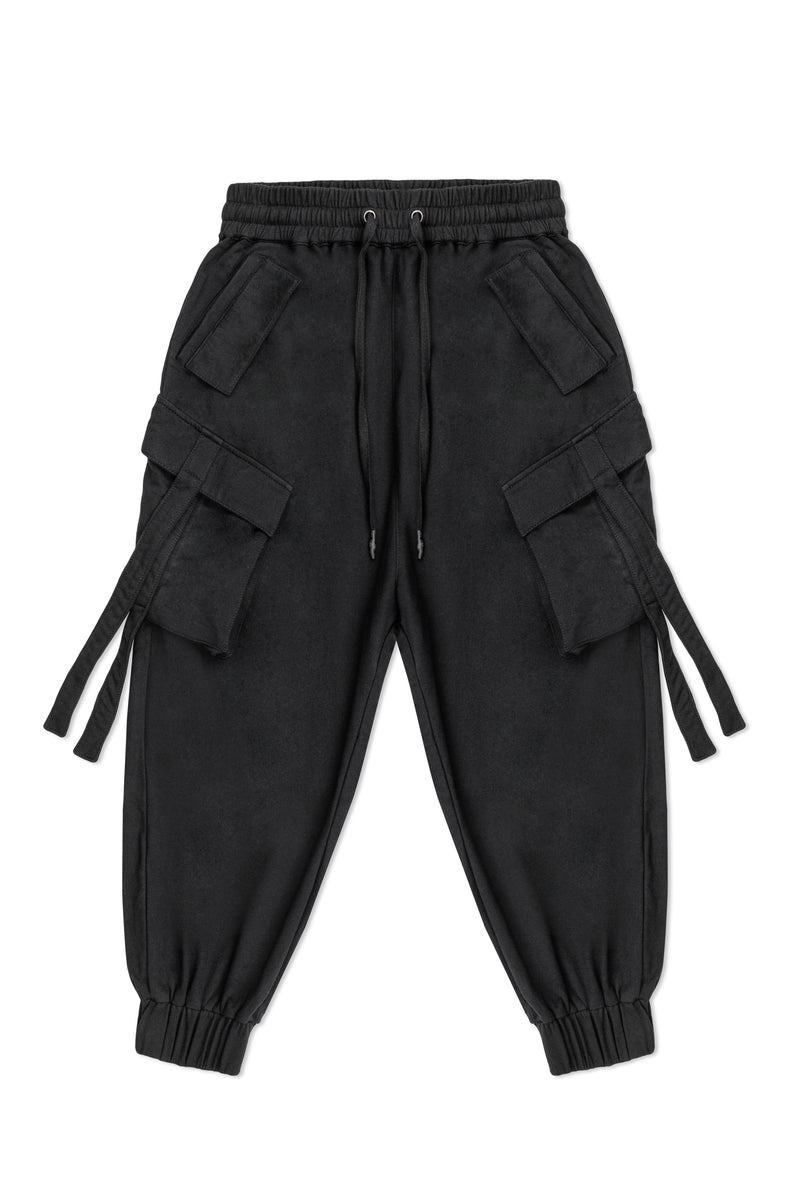 TERRY CARGO PANTS IN BLACK
