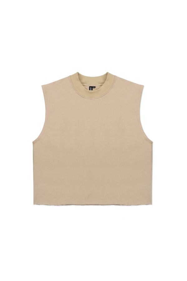 SLEEVELESS FLEECE SHIRT IN TAN