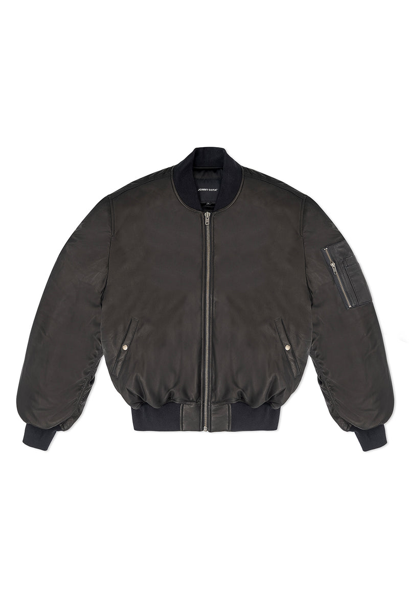 AVIATOR BOMBER JACKET IN BLACK LEATHER