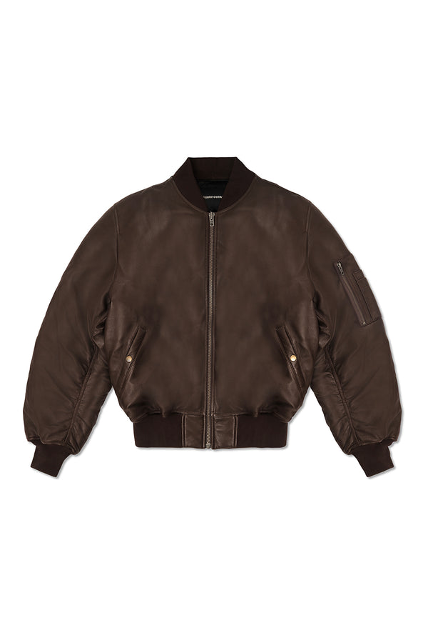 AVIATOR BOMBER JACKET IN BROWN LEATHER