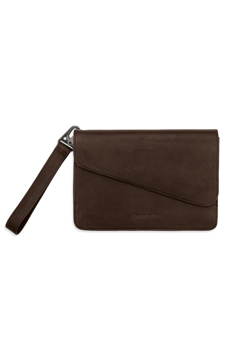 ASYM CLUTCH IN BROWN LEATHER