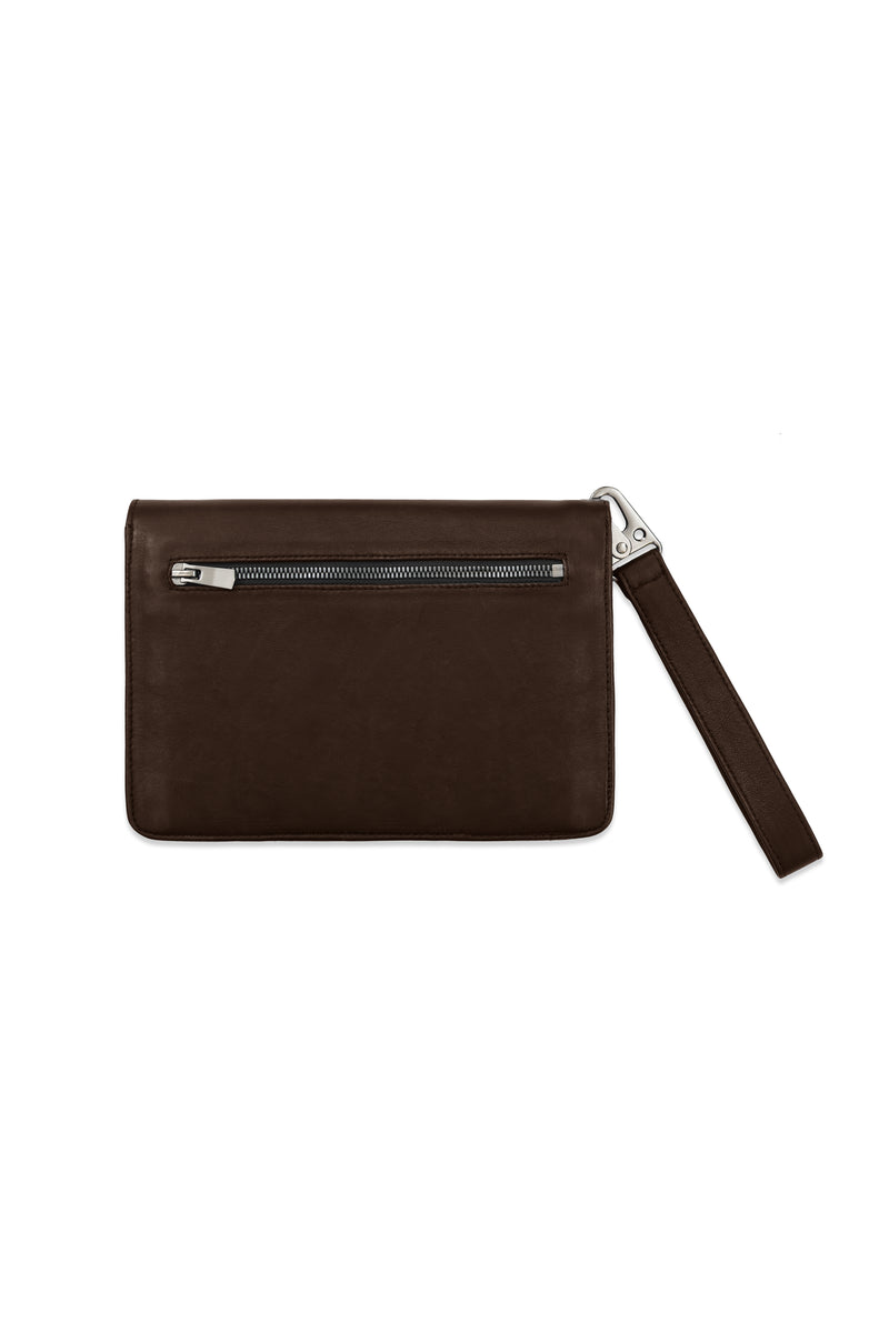 ASYM CLUTCH IN BROWN LEATHER