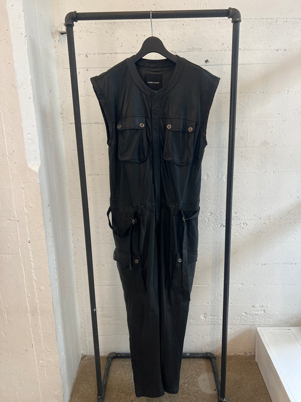 Sleeveless leather jumpsuit size large