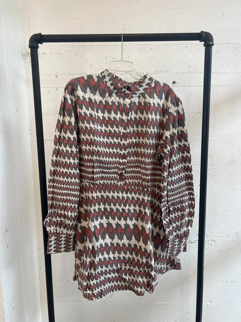 Puff sleeve mini dress in pink houndstooth size XL