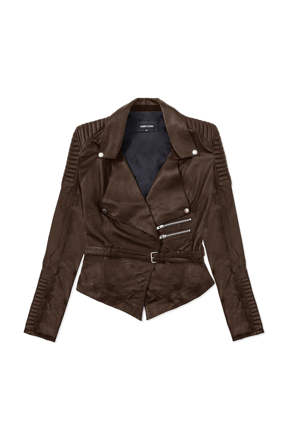 DRAPED MOTORCYCLE JACKET IN BROWN LEATHER