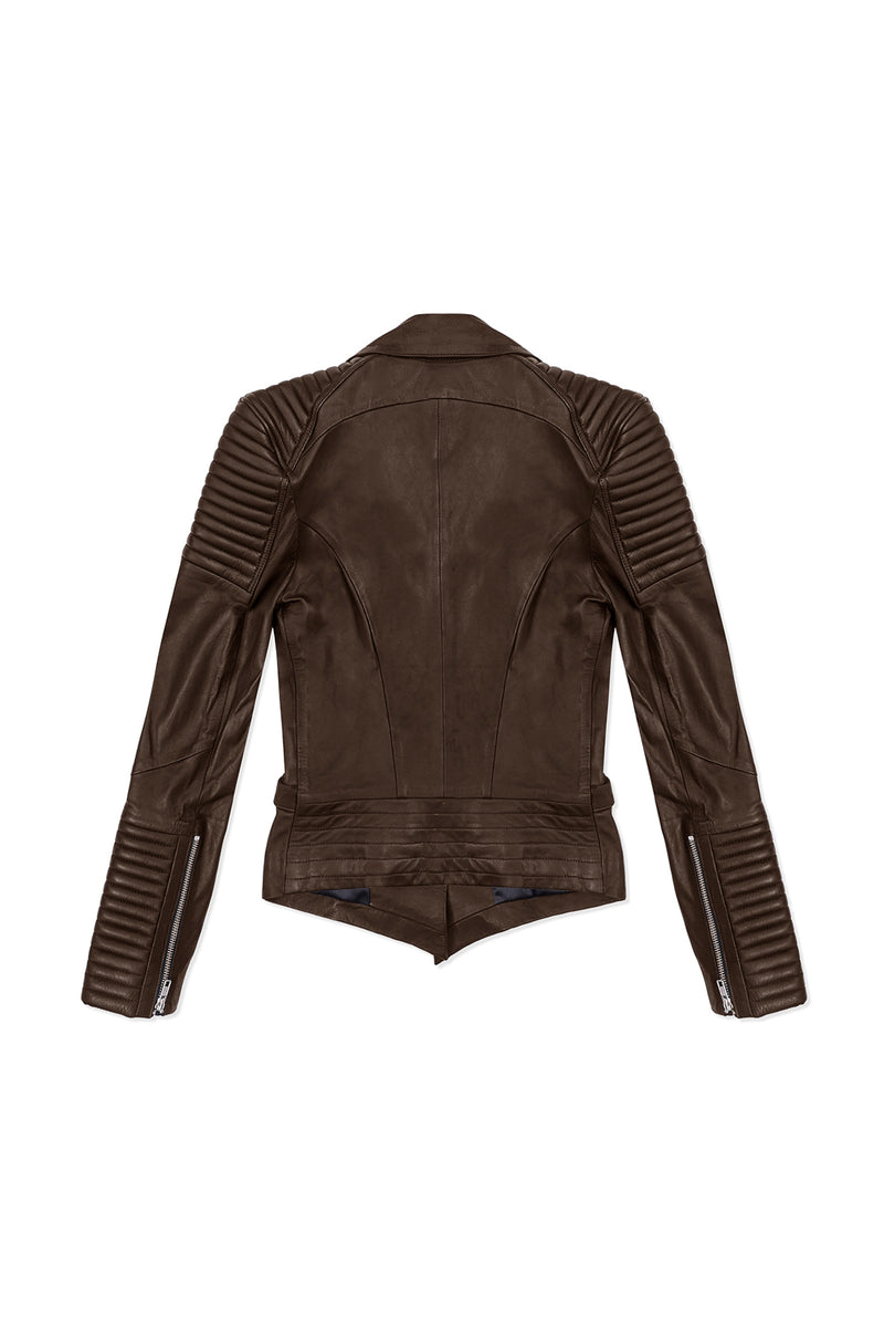 DRAPED MOTORCYCLE JACKET IN BROWN LEATHER